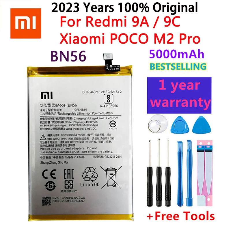

100% Original Xiao mi BN56 5000mAh Phone Battery For Xiaomi Redmi 9A 9C POCO M2 Pro High Quality Replacement Batteries Bateria