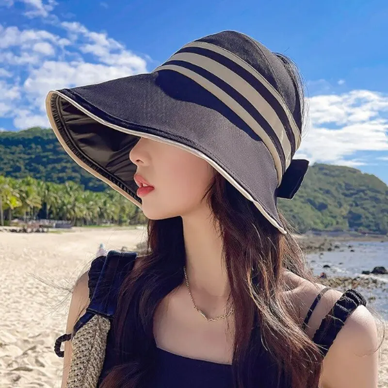 

Fashion Black Wide Brim Sun Hat Women's Foldable Bucket Headgear For Cycling Summer Protective And Fashionable Chapeau