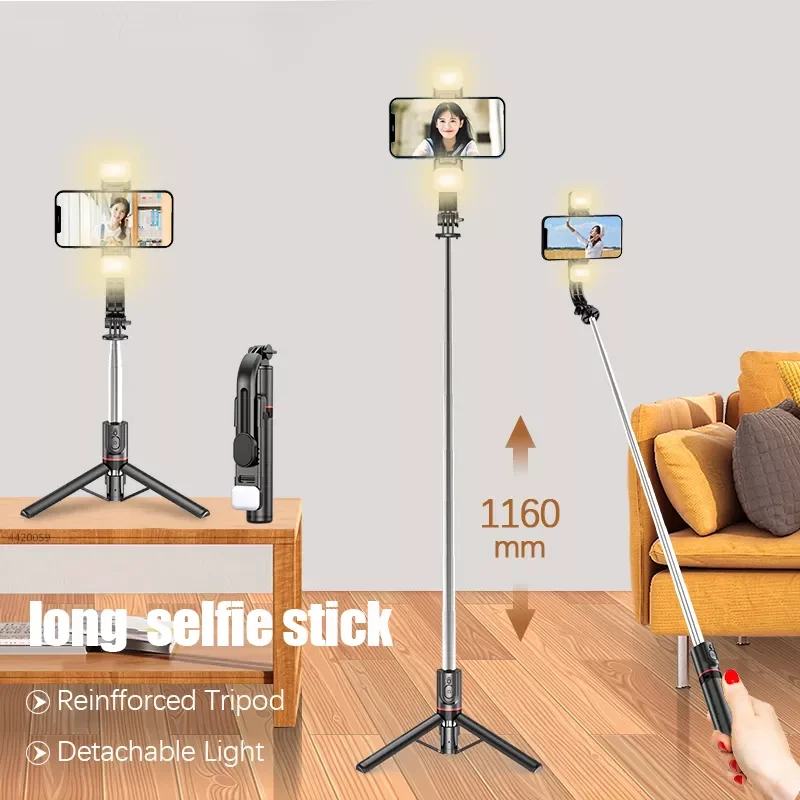 

New Extended Bluetooth Wireless Selfie Stick Live Broacast Stand Holder Tripod Foldable With Fill Light For Smartphones