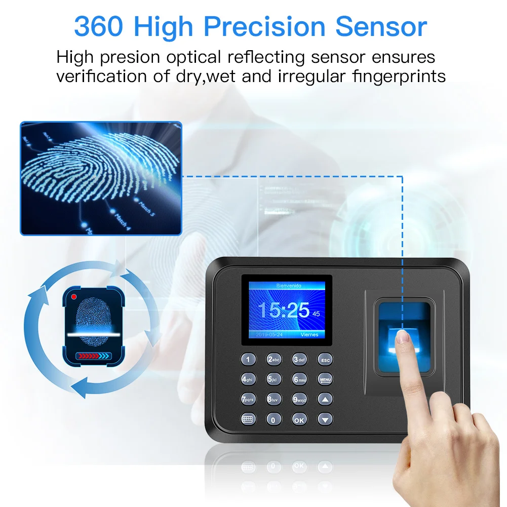 

Intelligent Biometric Fingerprint Password Attendance Time Clock Recorder Fingerprint Attendance Machine with TFT LCD Screen