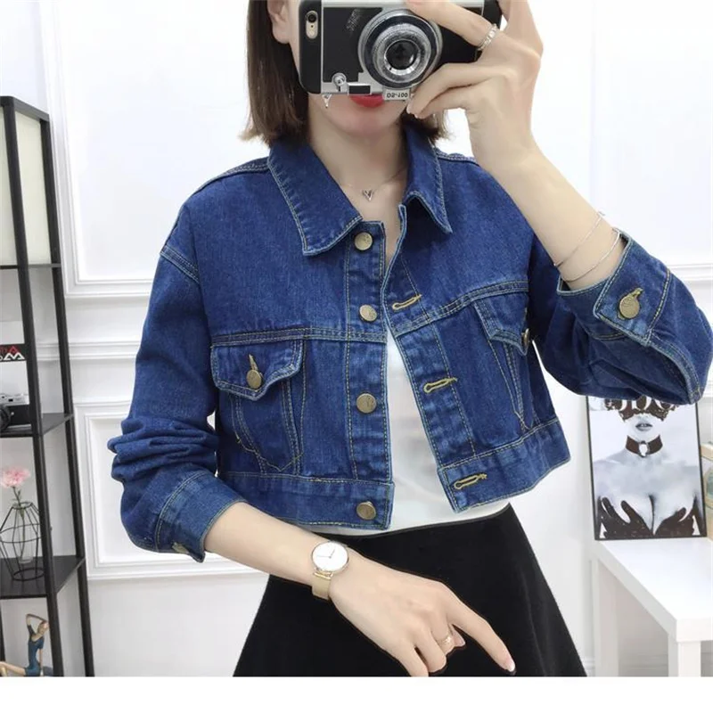

Джинсовая куртка женская с длинным рукавом, повседневная верхняя одежда из денима в Корейском стиле, Офисная верхняя одежда, осень 2023