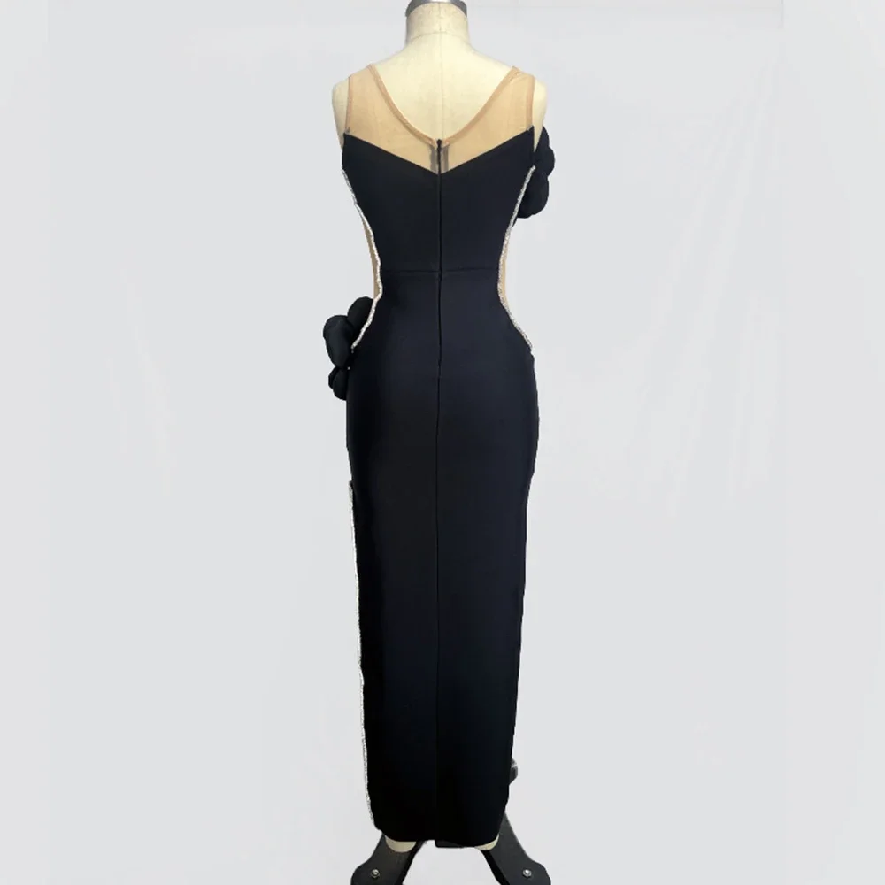 Женское черное сексуальное платье без рукавов с 3D цветочным узором плотное