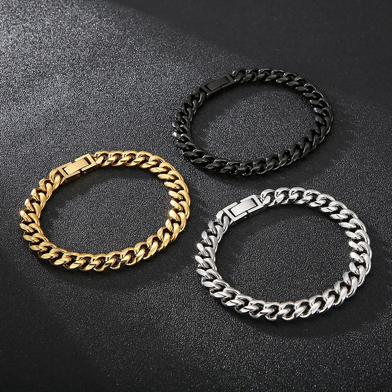 

Rock Hip Hop Cuban Chain Cool Men Bracelets Shiny Stainless Steel Geometric Link Chain Wristband Bangles for Men Fashion Jewelry