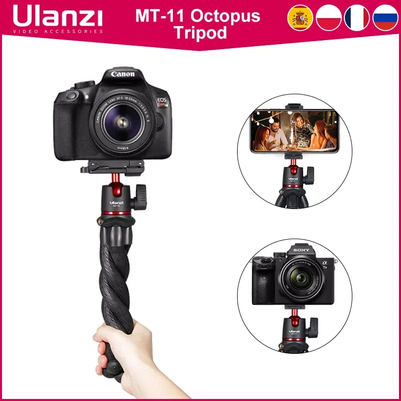 

Ulanzi MT-11 Flexible Octopus Tripod Smartphone DSLR SLR Vlog Tripod Travel Portable 2 in 1 Tripod Extend 1/4 Screw Magic Arm