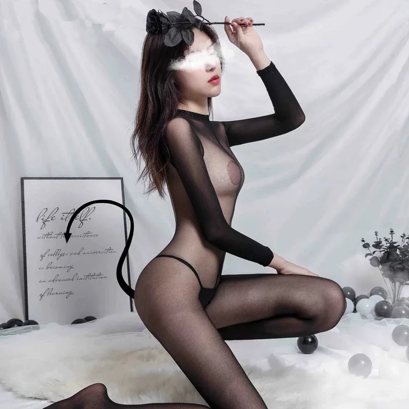 

New Sexy Lace Lingerie Women's Transparent Catsuit Open Crotch Body Stockings For Sex Sling Halter Backless Teddies Bodysuits