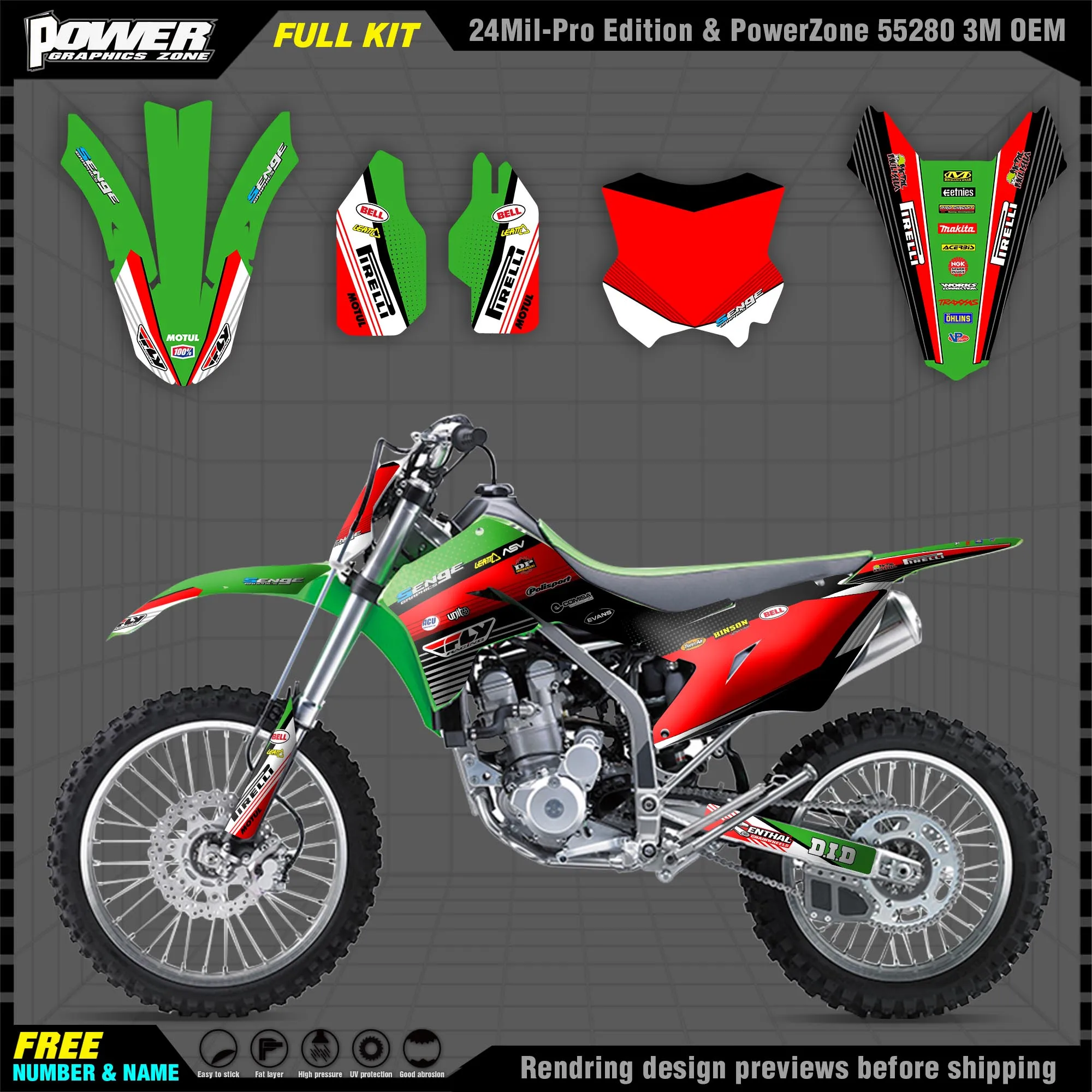 

Персонализированные графические наклейки PowerZone Team, Набор наклеек для Kawasaki Decal 20-23 KLX 300R 2000-2023 001