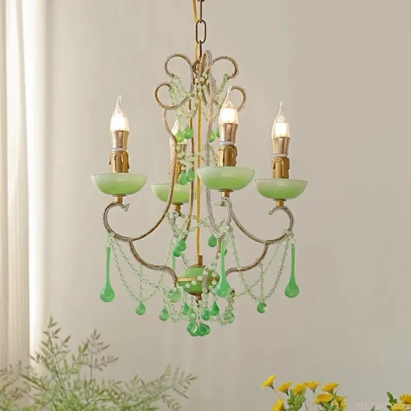 GHJUYIOL American retro crystal chandelier restaurant candle lamp French countryside bedroom dining table dressing room lighting