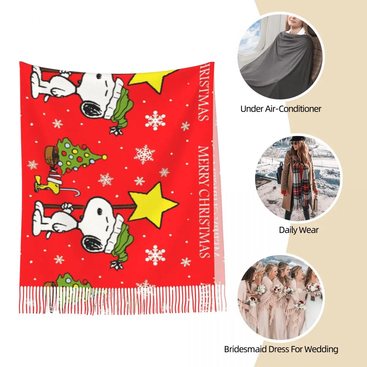 MINISO Sanrio Snoopy Рождественский шарф с длинной кисточкой сохраняет тепло шаль женские