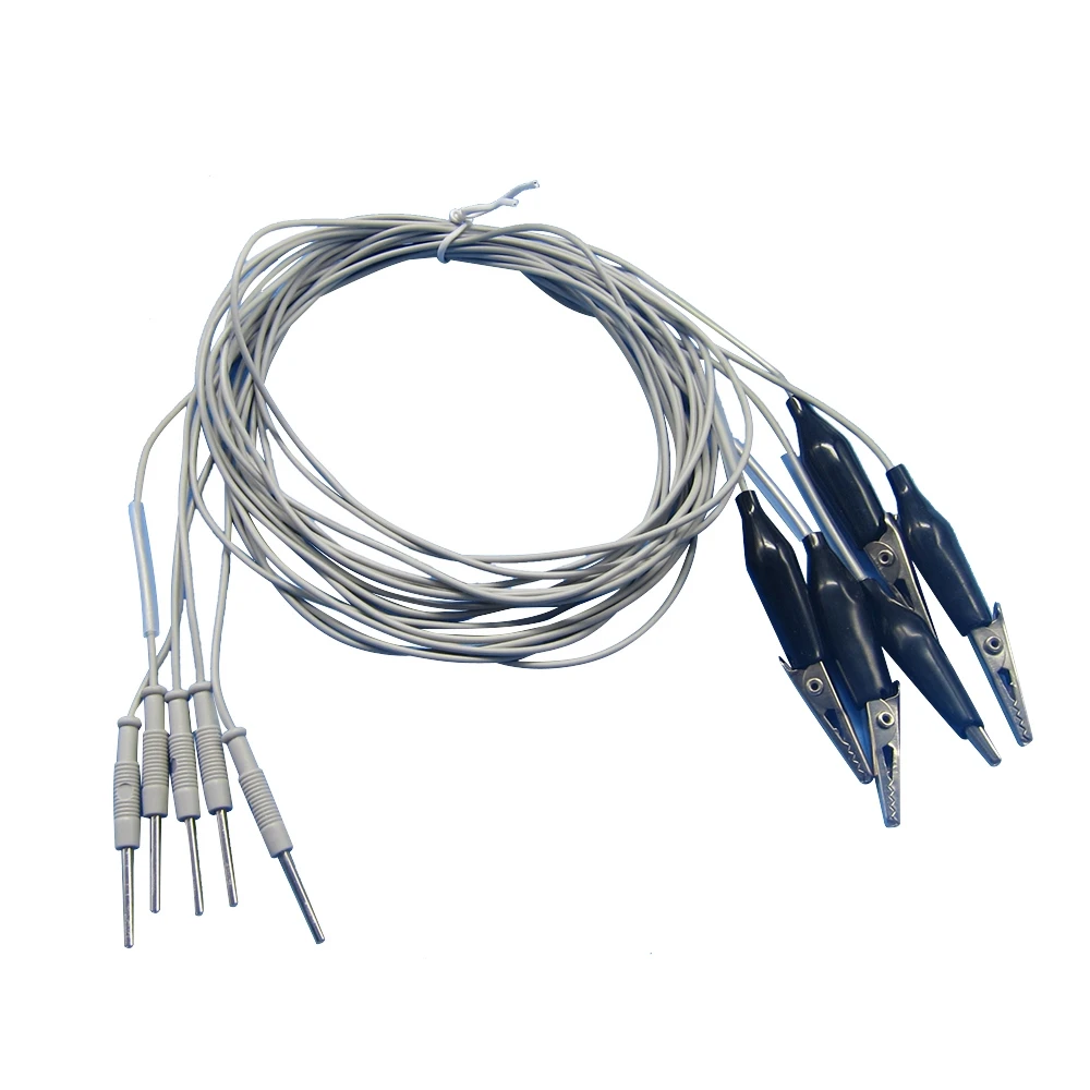 Reusable Alligator Clip Electrodes EEG leadwire OD=1.6mm grey TPU Wire,L=1.5m,popular 2.0mm din style Brain Sleep EEG Cable
