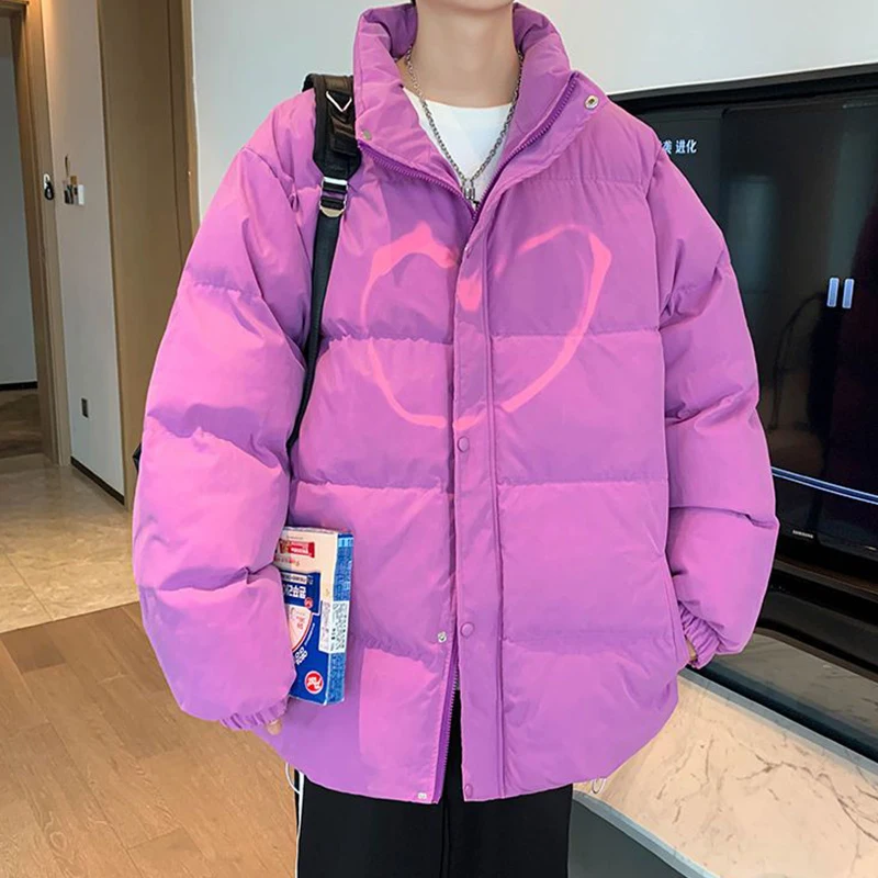 New Korean Male Coat Winter Down Cotton Parkas Jacket Solid Thicken Casual Couple Students Jacket Oversized  Lightweight Padded