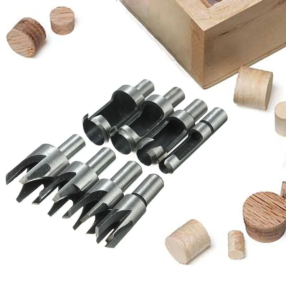 

8pcs HSS Taper Claw Type Wood Plug Cutter Drill Bits 5/8" 1/2" 3/8" 1/4" Straight And Tapered Taper Woodworking Cork Drill Bit