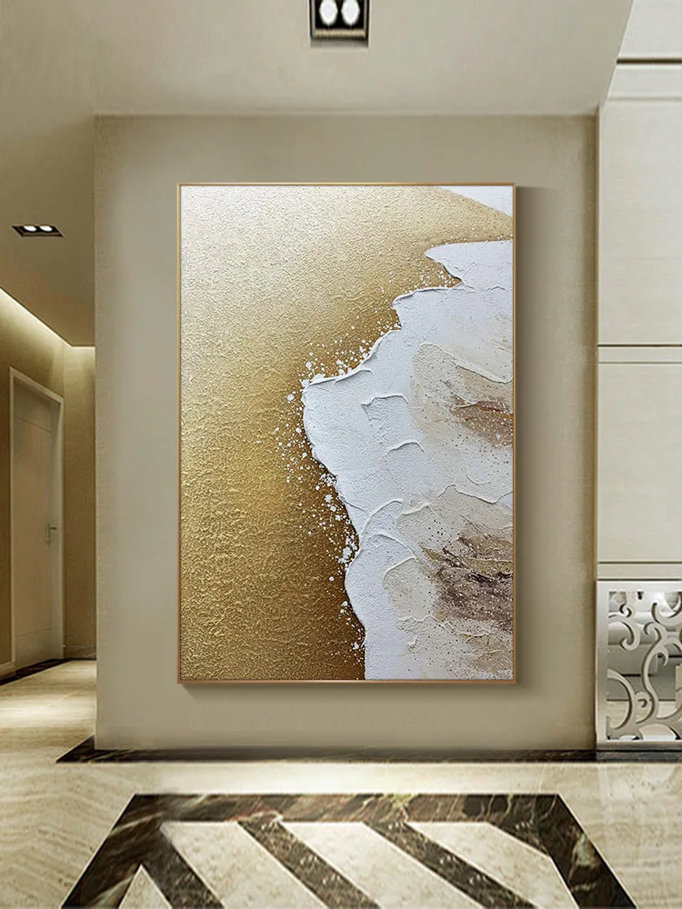 

Hand Painted Minimalist Living Room Background Wall Decorative Painting Abstract Beach Mural Bedroom Porch Mural Golden Yellow