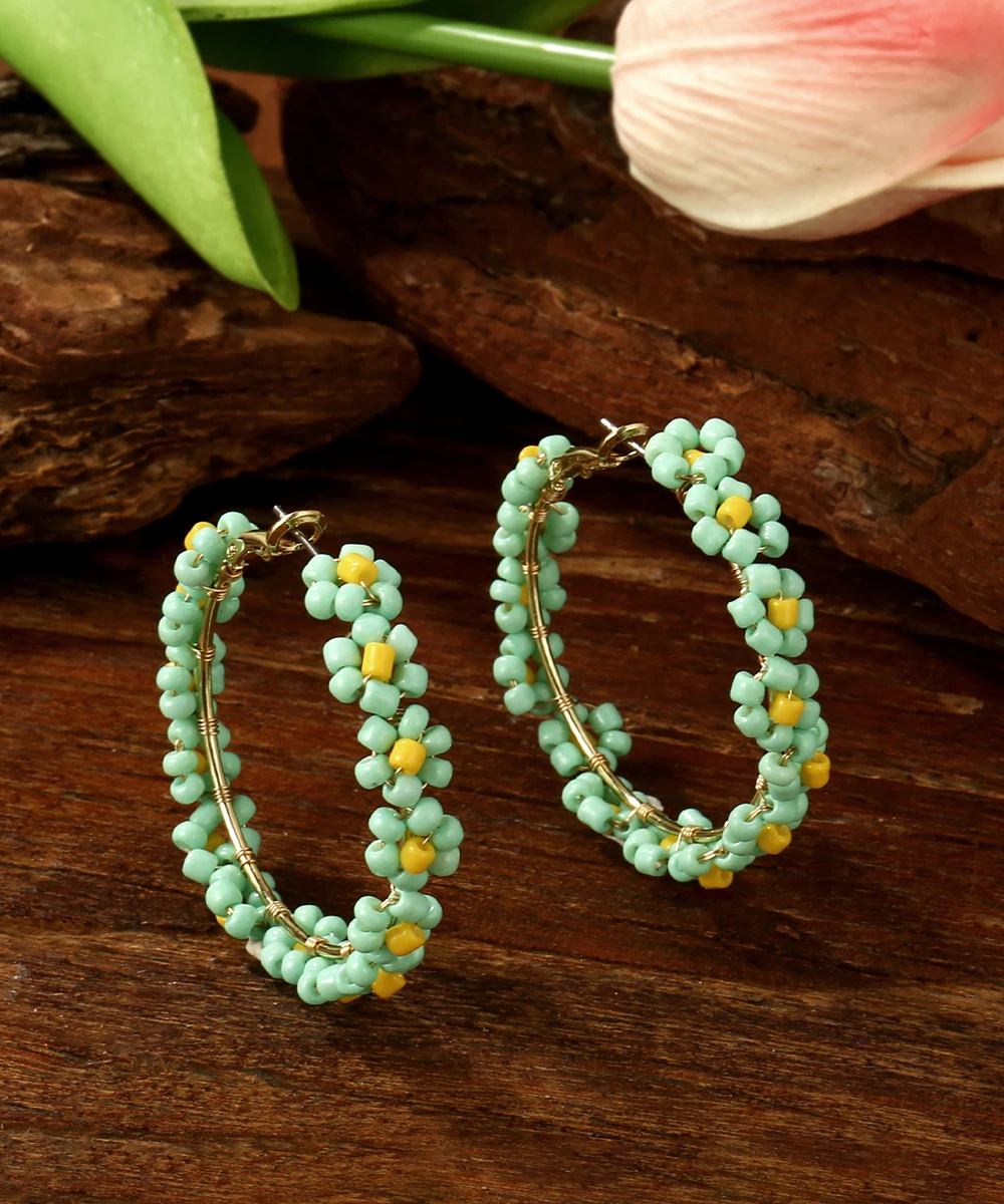 Милые серьги-кольца Badu с маргаритками и бисером для женщин богемные красочные