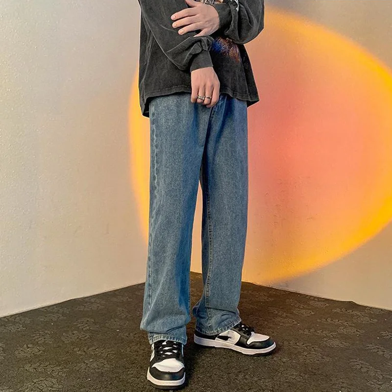 Men Jeans 2023 New Spring and Autumn Korean Version Wide Leg Solid Color Fashion Mid-waist Pants Straight Pants Y2k Denim Pants