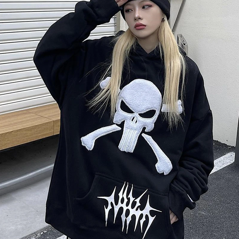 

Harajuku High Street Fun Skull Print Sweatshirt Women Oversized Hoodies Fashion Couple Clothes for Teens Casual Long Sleeve Tops