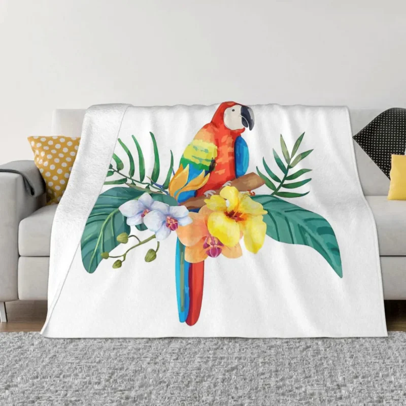 

Parrot Bird Blanket Flannel Tropical Cozy Soft FLeece Bedspread