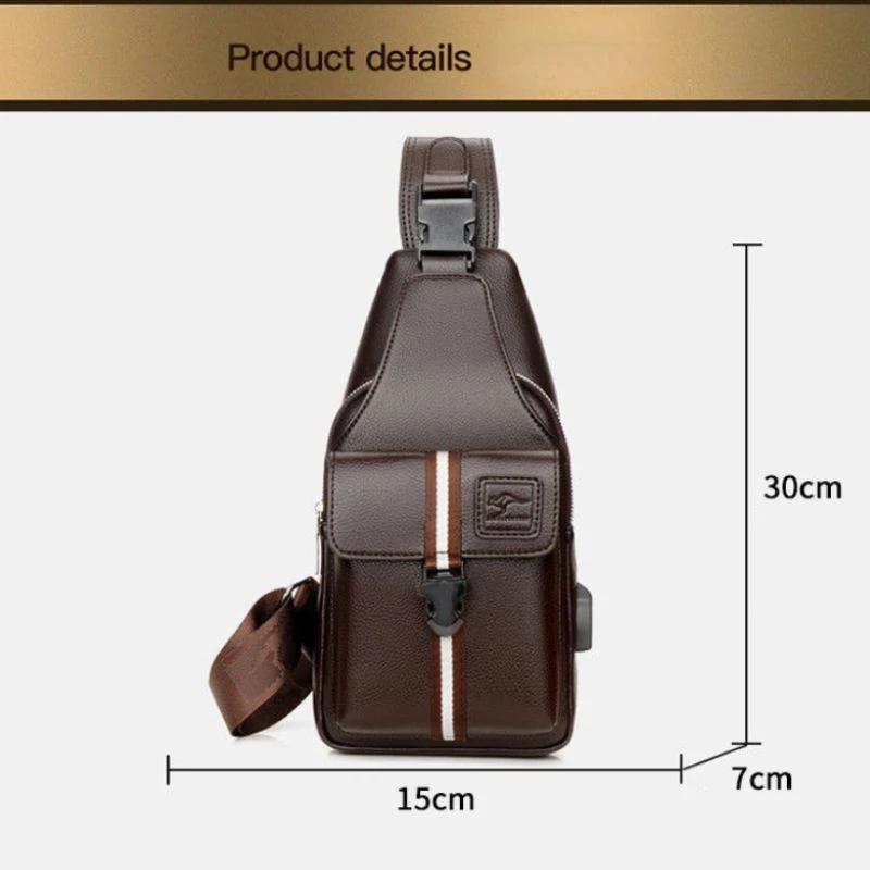 100% Genuine Leather Men's Chest Bag Men's Crossbody Bag New Casual Multifunctional Solid Color Shoulder Bag Handbag