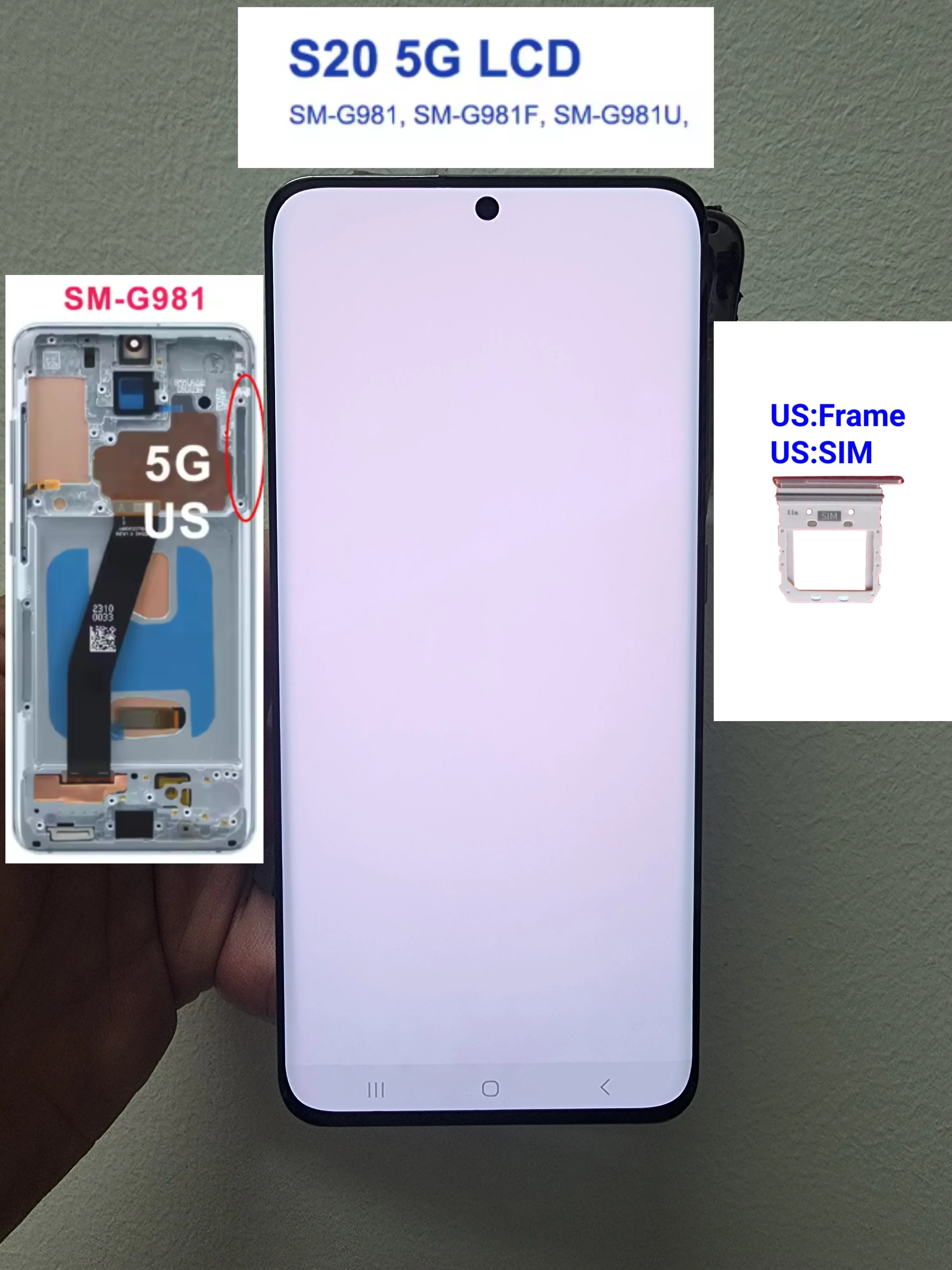 Фото Дисплейный модуль (экран в сборе) для Samsung Galaxy S20 SM-G980 G980F, S20 5G SM-G981 G981F G981U, сенсорный экран, дигитайзер, запчасть для замены №2