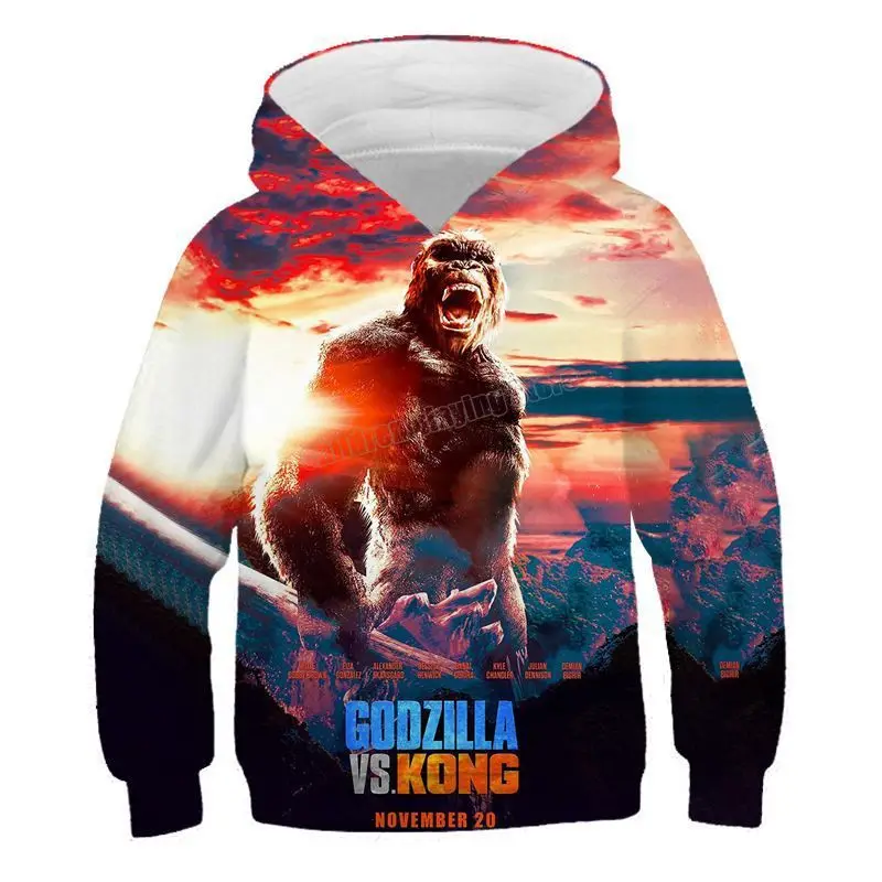 Осенняя детская футболка Godzilla Vs. King Kong одежда для мальчиков с 3d-цифровым принтом