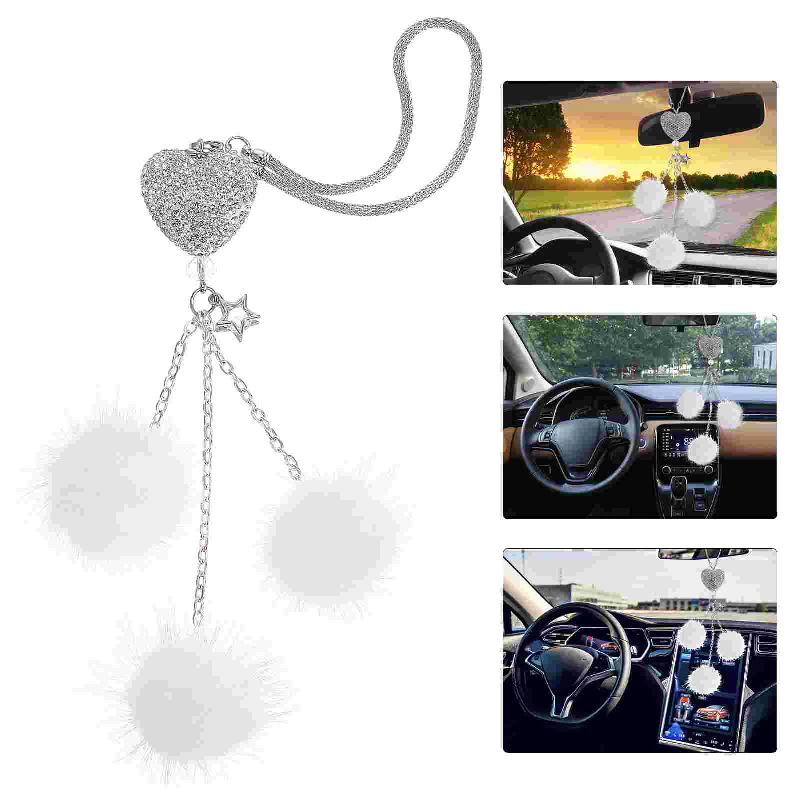 

Rear View Mirror Ornaments Hanging Accessories Car Crystal Pendant Kids Baby Nursery Decor Fluffy Keyring Valentine Keychain