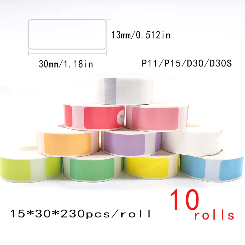 

10PK D30 этикетка лента 15*30 красочная P11 клейкая этикетка бумажная подходит для P15 L11 P12Label tape D30Thermal label
