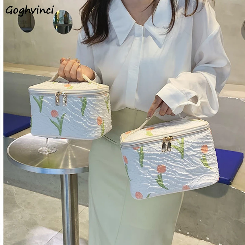

Large Capacity Zipper Cosmetic Cases Portable Travel Floral Canvas Bag Toiletries Storage Makeup Case Tender Ins Korean Wash Bag