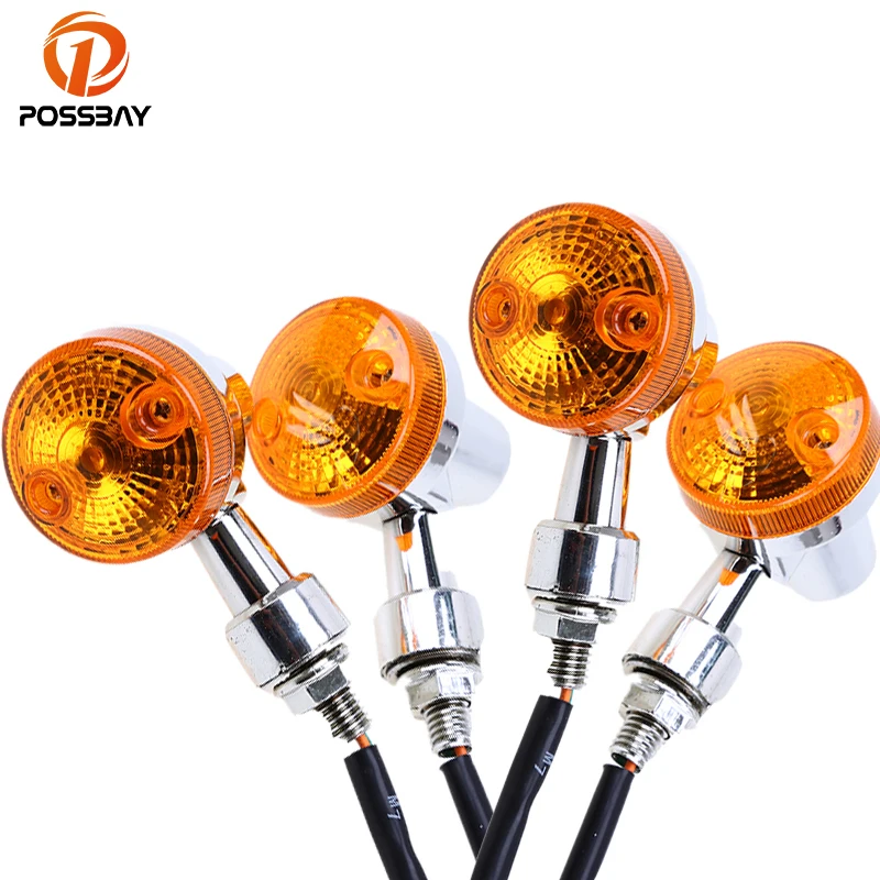 

POSSBAY 4Pcs Universal Motorcycle Turn Signal Light Lamp for Harley Suzuki Yamaha GN125 Cafe Racer Amber Flasher Blinker Light