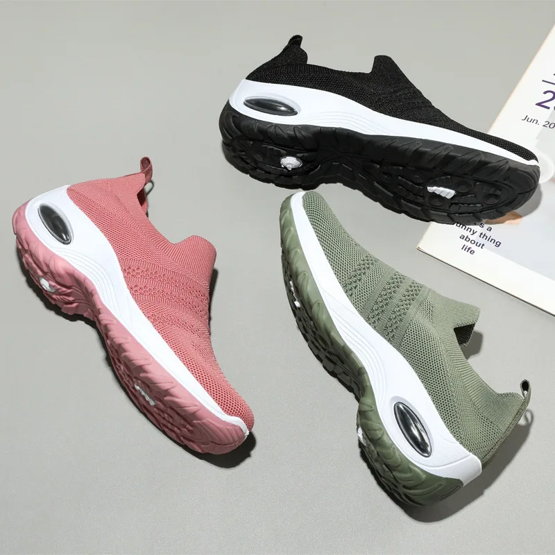 2022 Women's Shoes Spring Summer Sneakers Running Small Air Cushion Shoes Women's Woven Slip-on Casual Shoes