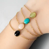 bohemia oval natural stone inlay bracelet for women girls elegant premium sense titanium steel chain bracelet party jewelry gift