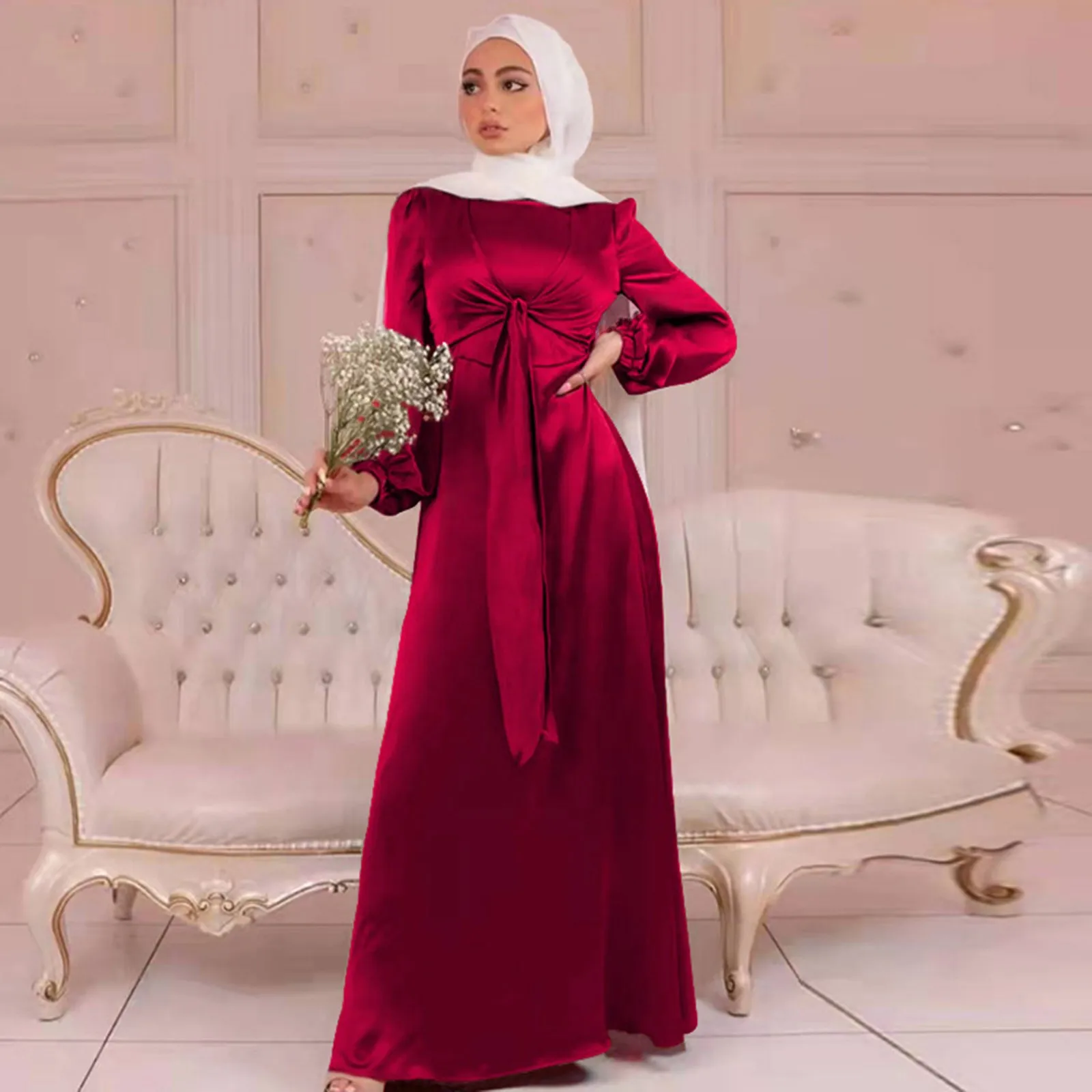 

Eid Mubarak Satin Abaya Muslim Hijab Dress Ramadan Abayas for Women Dubai Party Dresses Turkey Islam Kaftan Vestidos Musulmanes