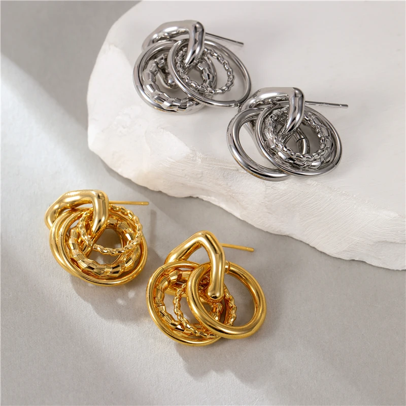 

Irregular European And American New Copper Metal Geometric Ring Pendant Earrings For Women Fashion Retro Style Girl Jewelry
