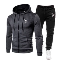 autumn and winter menssweatshirt sweatpants suit printing mens zipper hoodie fitness sportswear suit hooded sportswear
