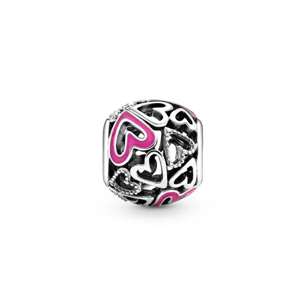 Pandora-Pendentif coeur creux peint à la main, argent S925, perlé, bricolage, bracelet exécutif pour les amoureux et les amis, cadeaux d'anniversaire