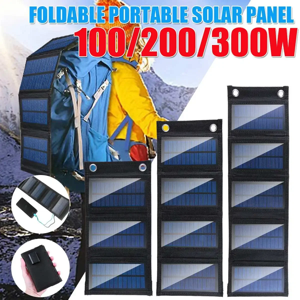 

Складная солнечная панель 5 в 1, 300 Вт, 5 В, портативное зарядное устройство, USB-порт, уличный водонепроницаемый внешний аккумулятор для телефона, ПК, автомобиля, RV, лодки