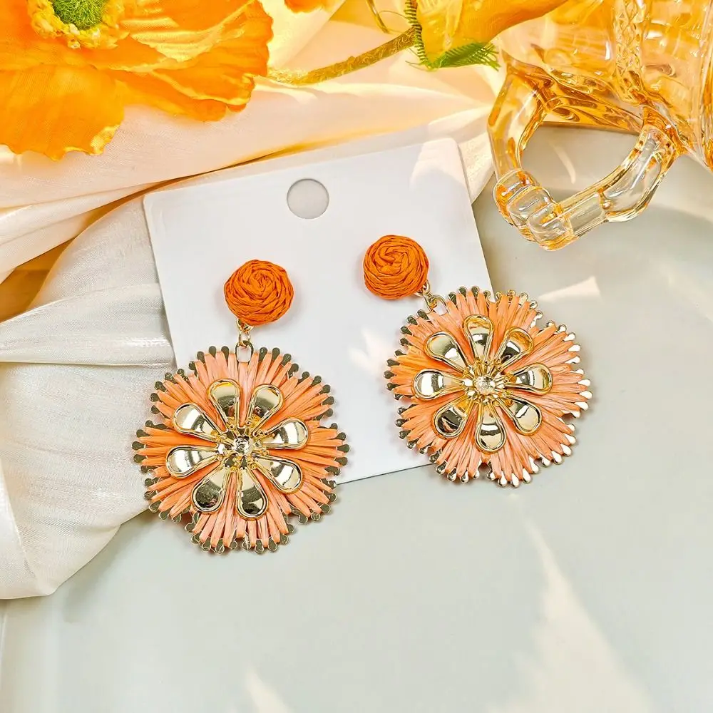 Богемные геометрические круглые серьги из рафии разноцветные шикарные