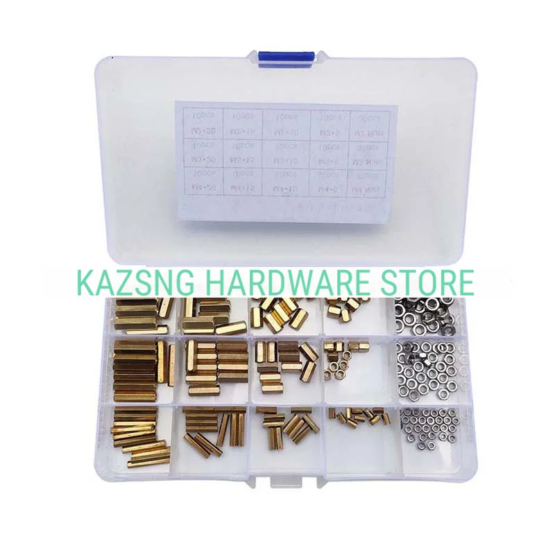 

KAZSNG 210pcs Brass Hexagon Single Double Isolation Column Stainless Steel Nut Screw Combination Set M2/M3/M4 Box Bolt Hex Home