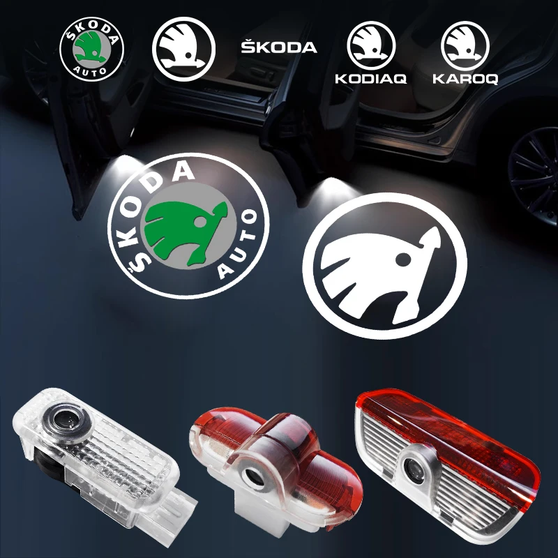 Фото 2 шт. Декоративные проекторы-подсветки логотипа для дверей автомобиля Skoda Superb, Octavia, Fabia, Roomster №1