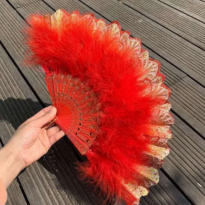

Lolita White Feather Folding Fan Japanese Sweet Classic Black Hand Fan Wedding Dance Party Clothing Accessories Home Decor Gift