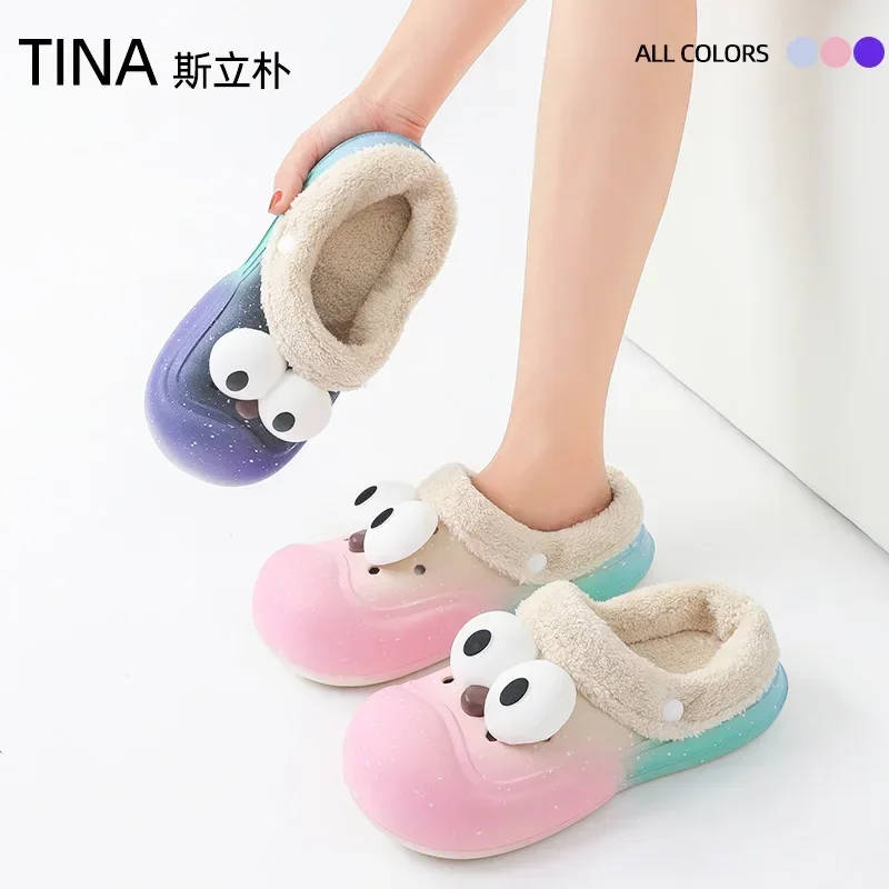 Модные хлопковые тапочки обувь с дырочками женские осенне-зимние милые теплые