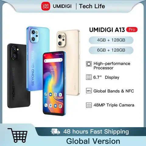 Смартфон UMIDIGI A13 Pro, искусственная кожа, тройная камера 48 МП, 128 ГБ, 6,7 дюйма, полный дисплей, аккумулятор 5150 мАч, оригинал