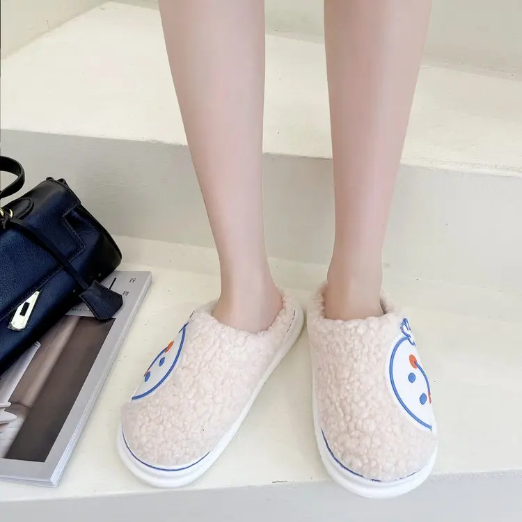 Winter New Ladies Cotton Slippers Simple Cartoon Comfortable Cotton Slippers Women Flat Slippers Women Furry Slippers Women