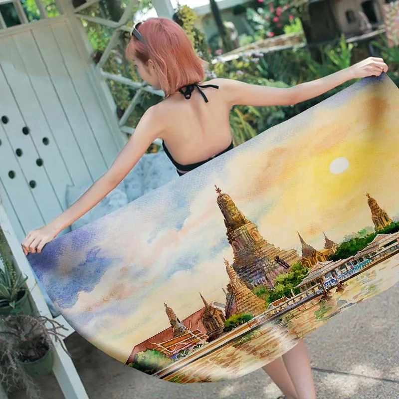 

Пляжное полотенце с принтом пейзажа мира, известные туристические достопримечательности, Fuji Mountain Buddha Temple Eiffel Tower London, Италия, спа, плавательное банное полотенце