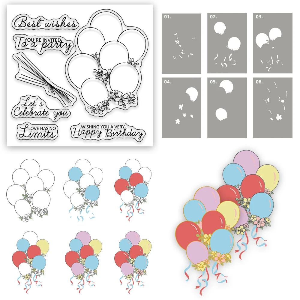 

Mangocraft Birthday Decor Balloons Metal Cutting Dies Clear Stamps Stencils And HOT Foil Plate DIY Scrapbooking For Cards Albums