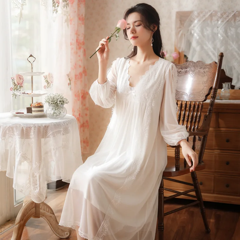 

Roseheart Women Homewear Female Cotton White Sexy Sleepwear Nightdress Lace Nightwear Homewear Nightgown Sleepwear Luxury Gown