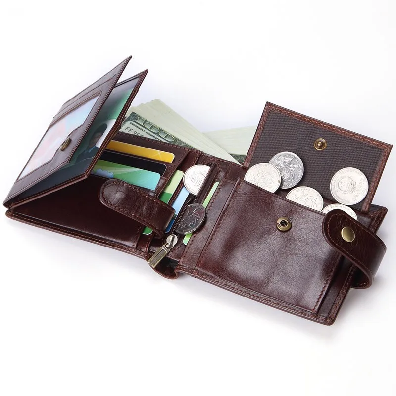 

Anti Theft Brush Men's Oil Wax Leather Retro Top Layer Cowhide Anti Magnetic Wallet Multiple Card Position Grab Bag RFID
