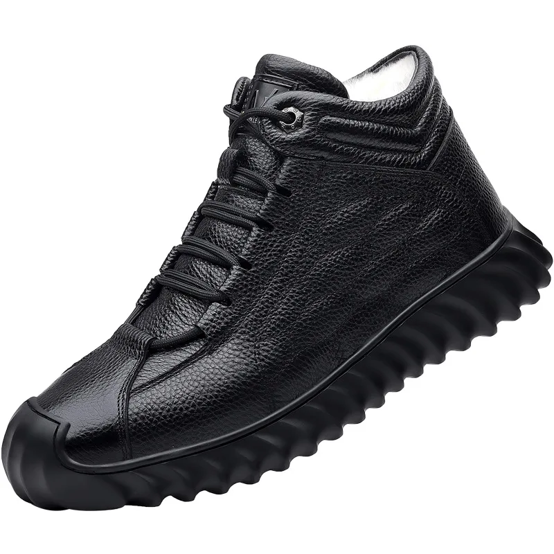 Мужские зимние кроссовки из коровьей кожи обувь с шерстяной подкладкой шейные