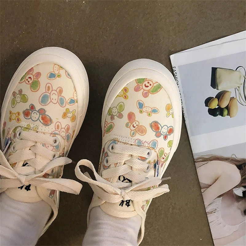 

Designer Canvas Shoes Women 2022 Spring Summer Female Vulcanized Shoes Sneakers Lace Up Flats Girl Sneakers Tennis Female Beige