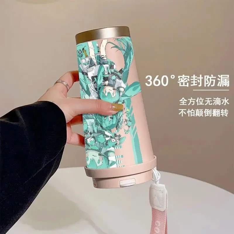 Фото Hatsune Miku, индивидуальный милый анимационный периферийный термос, чашка, вторичный мультфильм, креативная соломенная чашка из нержавеющей стали, подарок на праздник №3