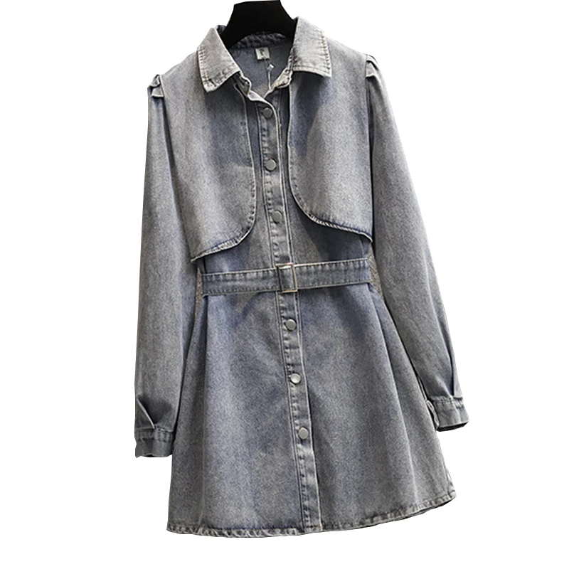 

Blue Women Jeans Dress Women 2022Fashion Casual High Street Long Sleeve Denim A-Line Dress With Belt Elegant Vestidos FC2016