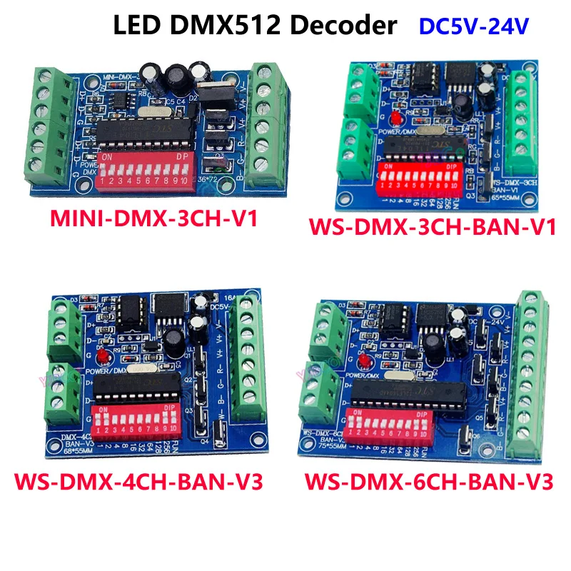 5V 12V 24V 3CH 4CH 6CH 8CH 9CH 12CH Channel LED DMX512 Decoder RGB RGBW DMX Controller for 5050 2835 3828 LED strip Light Tape